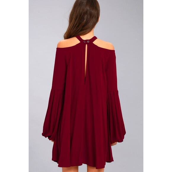 Free People Drift Away Burgundy Cold Shoulder Tunic Top Women’s Size Small - Picture 5 of 16